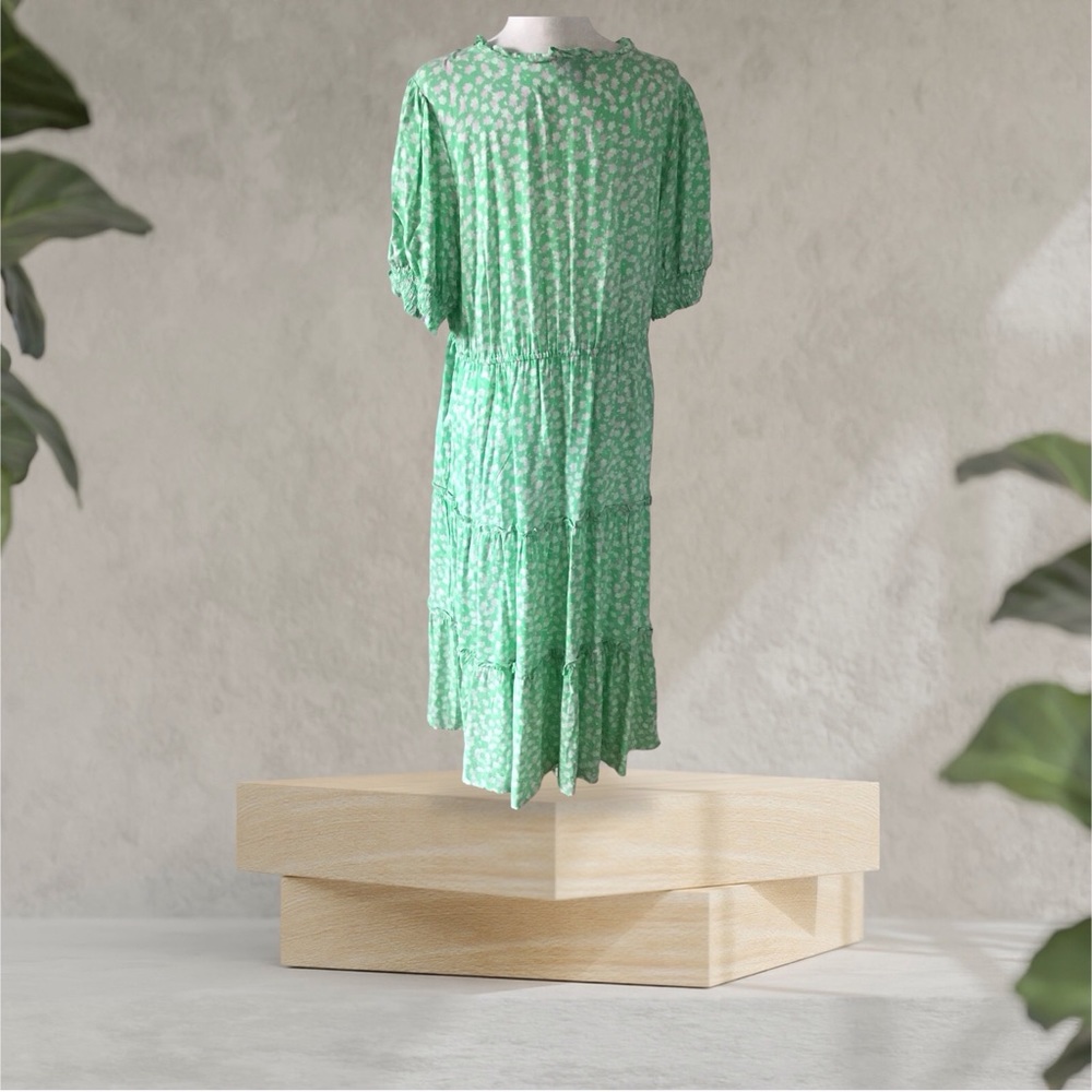 WHO WHAT WEAR Maxi Dress Tiered Short Sleeve Elastic Waist Pink/Green Size XXL - Picture 7 of 8